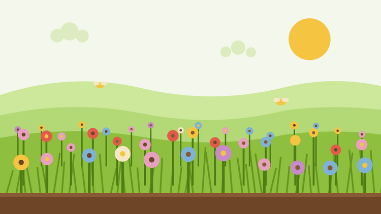 Como semear um prado de flores silvestres — ilustração plana de um prado florido com ervas, papoilas, margaridas e borboletas