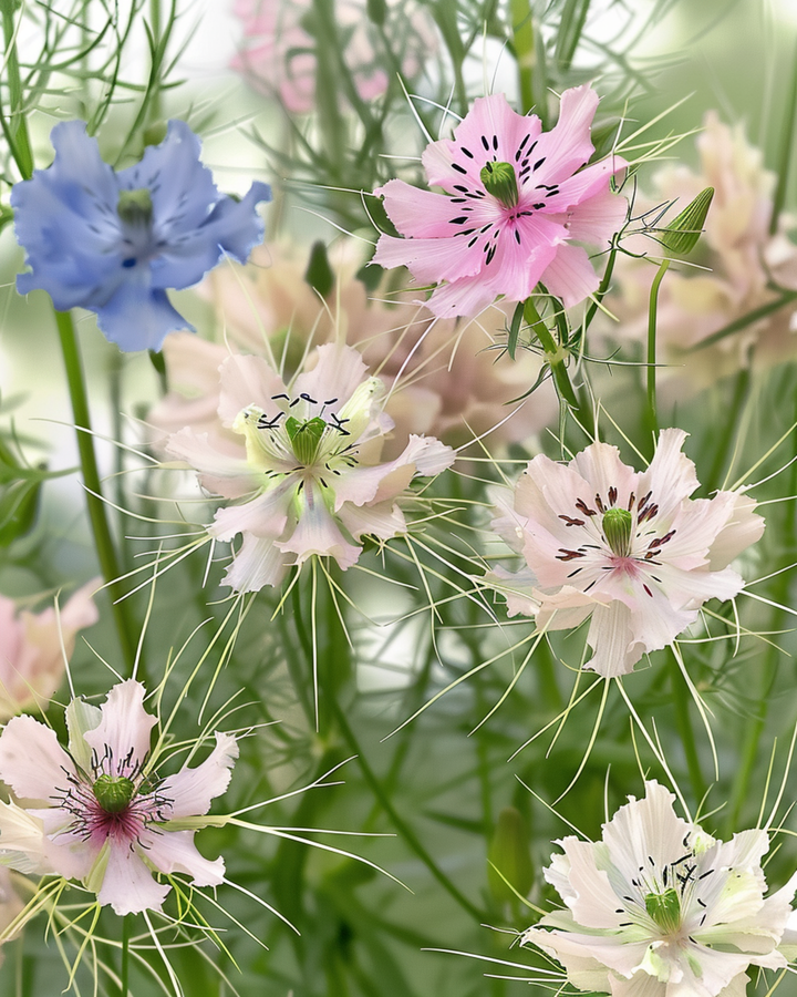 Sementes de Love In A Mist Persian Jewel (Nigella damascena) – mistura anual orgânica