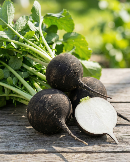 Rabanete Redondo Preto de Inverno Espanhol (Raphanus sativus) – sementes biológicas de hortícola anual da SeedsChoice