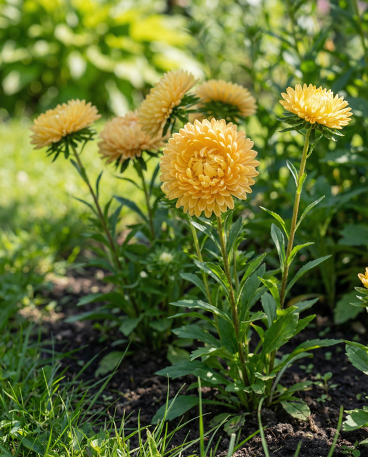 Áster Princess Yellow (Callistephus chinensis) – sementes anuais da SeedsChoice