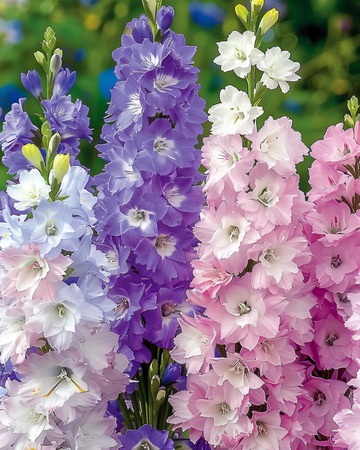 Sementes de esporão-de-cavalheiro Mixed Dwarf (Delphinium ajacis) – mistura anual