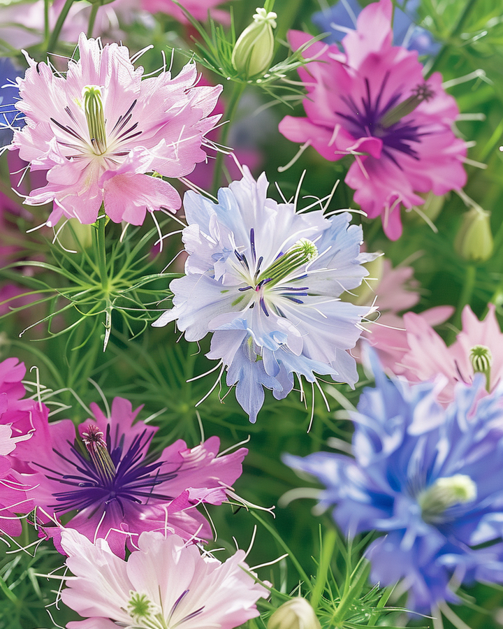 Sementes de Love In The Mist Persian Jewels (Nigella damascena) – mistura anual
