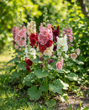 Malva-real Antwerp Stars (Alcea rosea) – sementes de mistura bienal da SeedsChoice