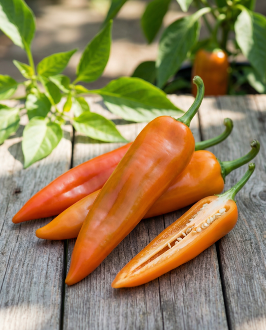 Sementes de pimento doce Timia Orange Pointed (Capsicum annuum) – vegetal anual da SeedsChoice