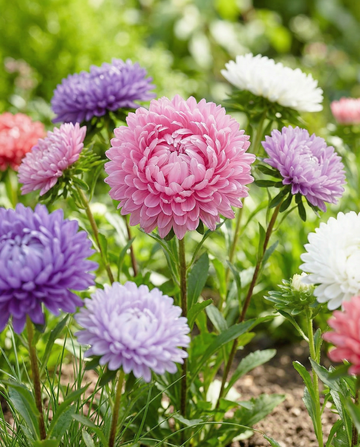 Áster Paeony Flowered Mixed (Callistephus chinensis) – sementes de flor anual da SeedsChoice