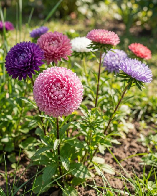 Áster Pompon Mixed (Callistephus chinensis) – sementes de mistura anual da SeedsChoice