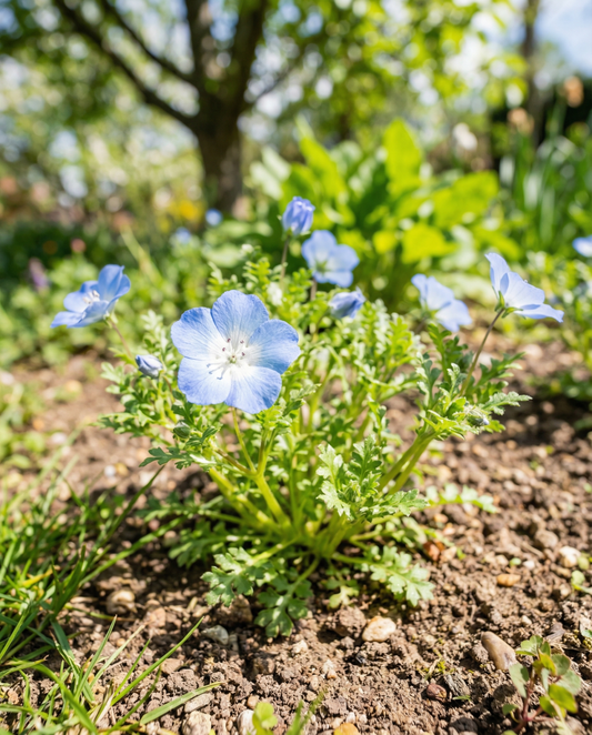 Baby Blue Eyes Sky Ground Cover (Nemophila menziesii) – sementes anuais da SeedsChoice
