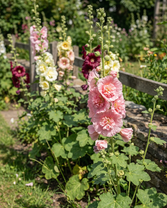 Malva-real Chater Double Mixed (Alcea rosea) – sementes de mistura bienal da SeedsChoice