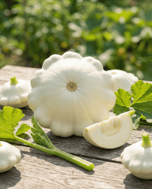 Sementes de abóbora patisson Custard White (Cucurbita pepo) – sementes de legume anual da SeedsChoice